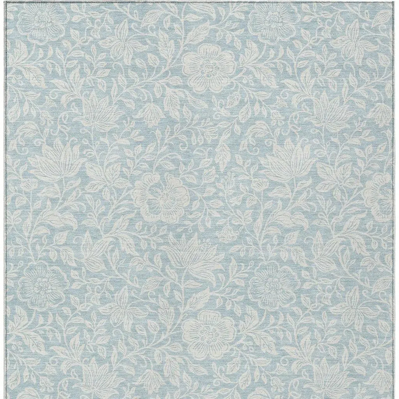 9' X 12' Sky Blue And Ivory Floral Washable Indoor Outdoor Area Rug Homeroots Outdoor