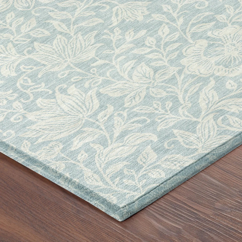 9' X 12' Sky Blue And Ivory Floral Washable Indoor Outdoor Area Rug Homeroots Outdoor