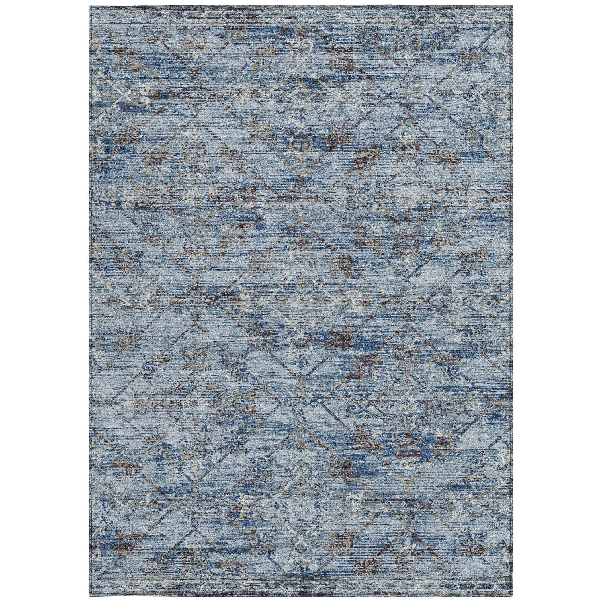 9' X 12' Sky Blue And Ivory Geometric Washable Indoor Outdoor Area Rug Homeroots Outdoor