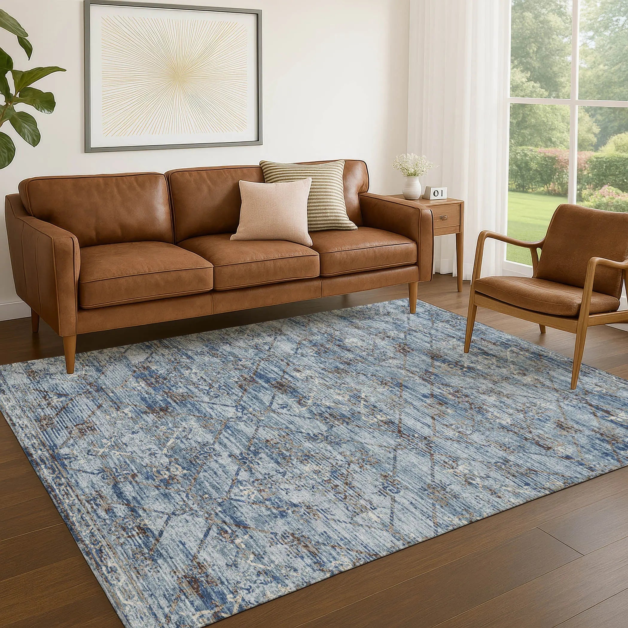 9' X 12' Sky Blue And Ivory Geometric Washable Indoor Outdoor Area Rug Homeroots Outdoor