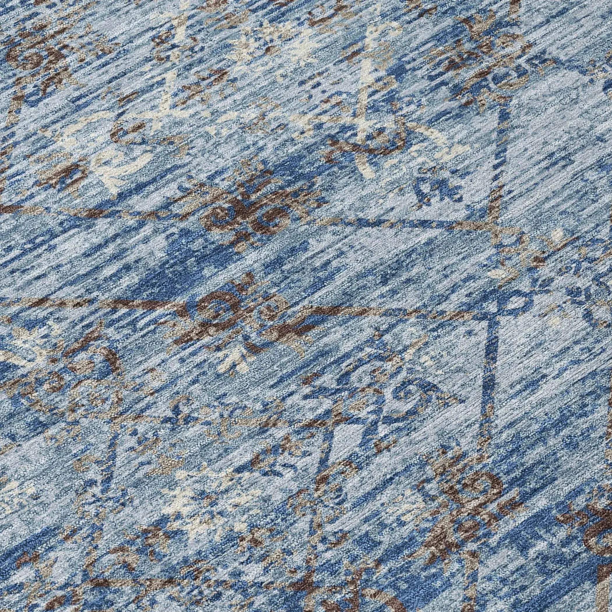 9' X 12' Sky Blue And Ivory Geometric Washable Indoor Outdoor Area Rug Homeroots Outdoor