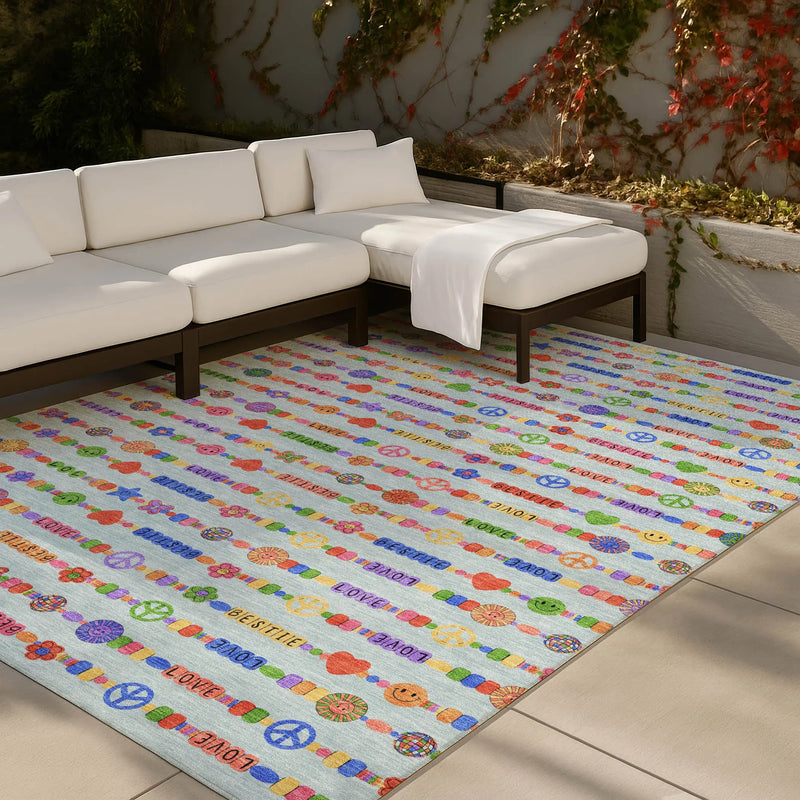9' X 12' Sky Blue And Ivory Geometric Washable Indoor Outdoor Area Rug Homeroots Outdoor