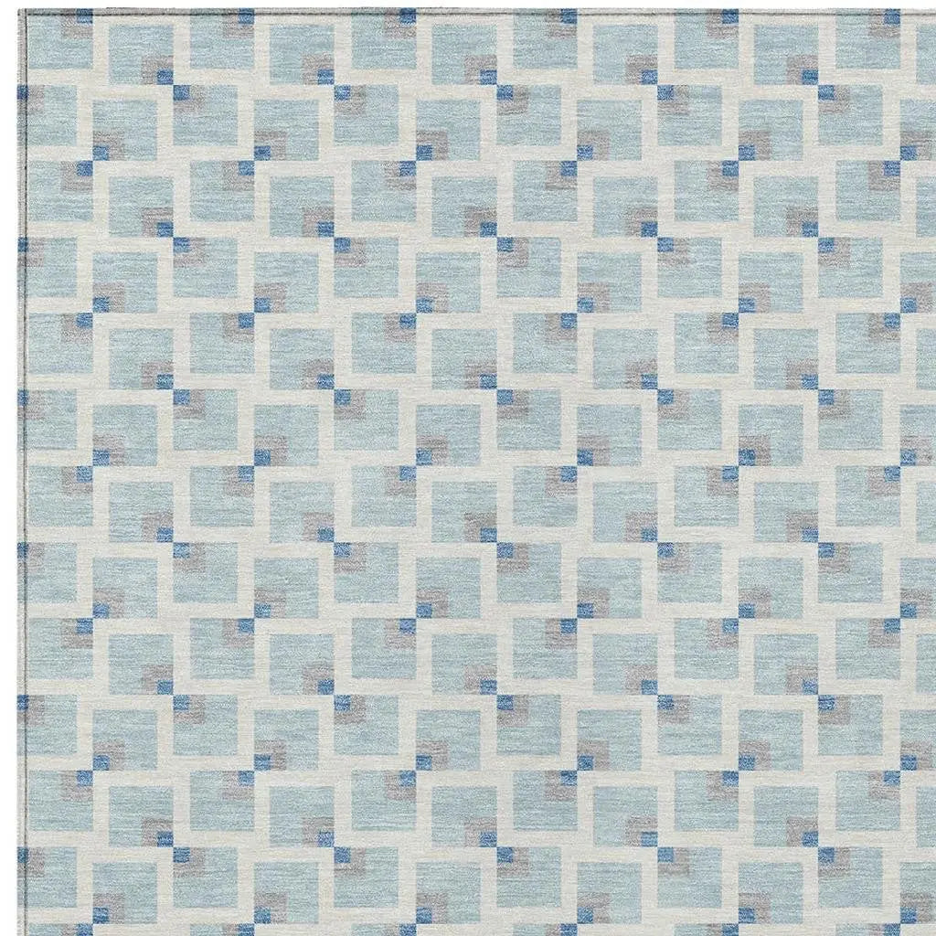 9' X 12' Sky Blue And Ivory Geometric Washable Indoor Outdoor Area Rug Homeroots Outdoor