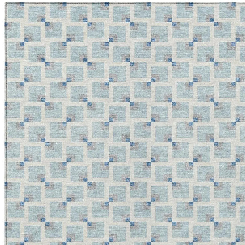 9' X 12' Sky Blue And Ivory Geometric Washable Indoor Outdoor Area Rug Homeroots Outdoor