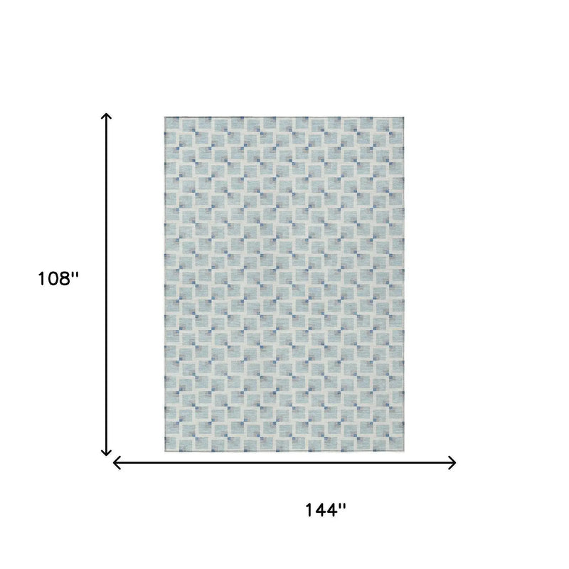 9' X 12' Sky Blue And Ivory Geometric Washable Indoor Outdoor Area Rug Homeroots Outdoor