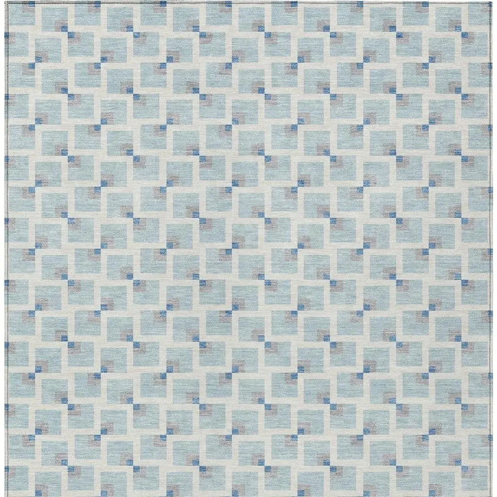9' X 12' Sky Blue And Ivory Geometric Washable Indoor Outdoor Area Rug Homeroots Outdoor