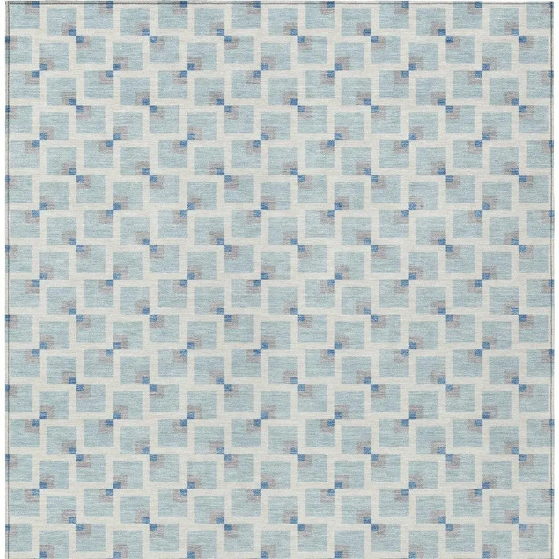 9' X 12' Sky Blue And Ivory Geometric Washable Indoor Outdoor Area Rug Homeroots Outdoor