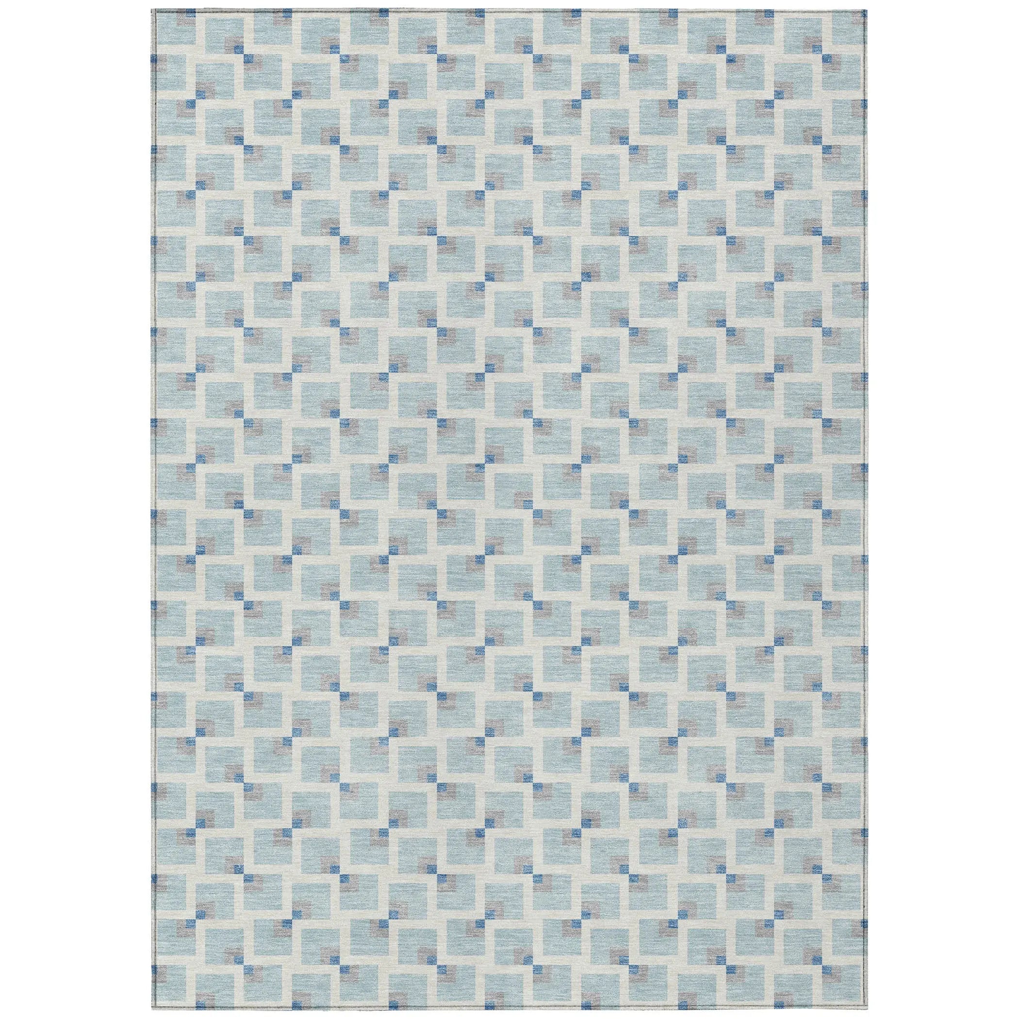 9' X 12' Sky Blue And Ivory Geometric Washable Indoor Outdoor Area Rug Homeroots Outdoor