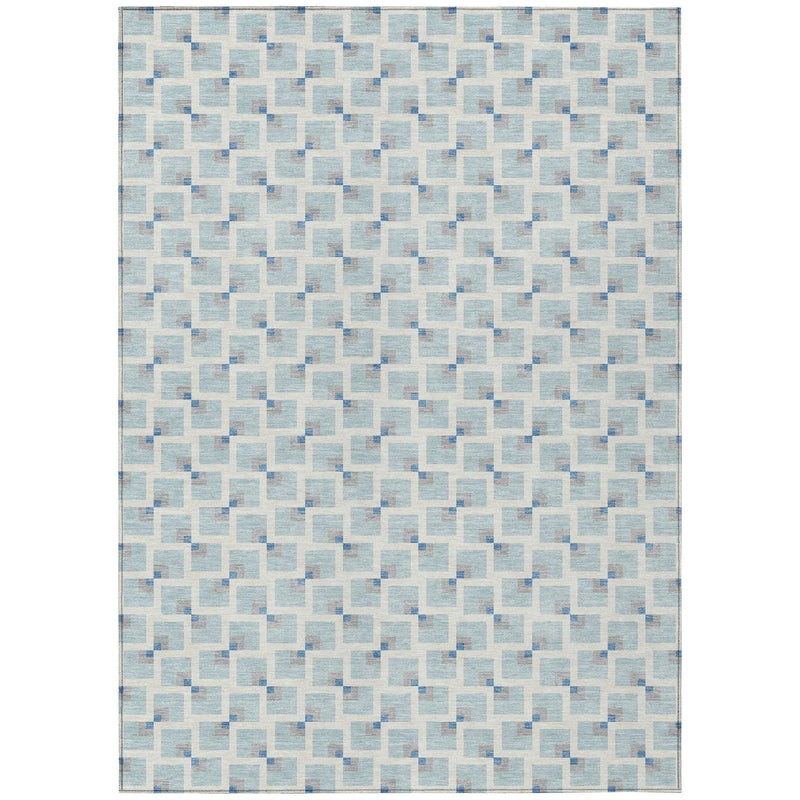 9' X 12' Sky Blue And Ivory Geometric Washable Indoor Outdoor Area Rug Homeroots Outdoor