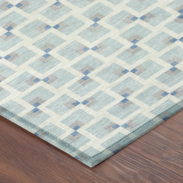9' X 12' Sky Blue And Ivory Geometric Washable Indoor Outdoor Area Rug Homeroots Outdoor