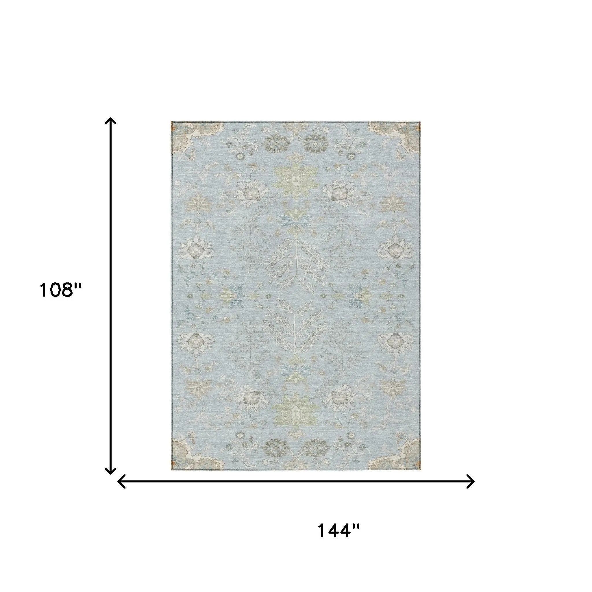 9' X 12' Sky Blue And Ivory Oriental Washable Indoor Outdoor Area Rug Homeroots Outdoor