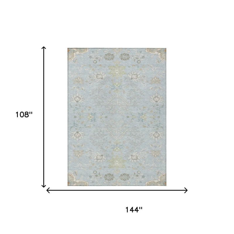 9' X 12' Sky Blue And Ivory Oriental Washable Indoor Outdoor Area Rug Homeroots Outdoor