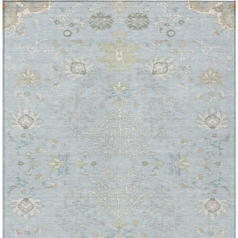 9' X 12' Sky Blue And Ivory Oriental Washable Indoor Outdoor Area Rug Homeroots Outdoor