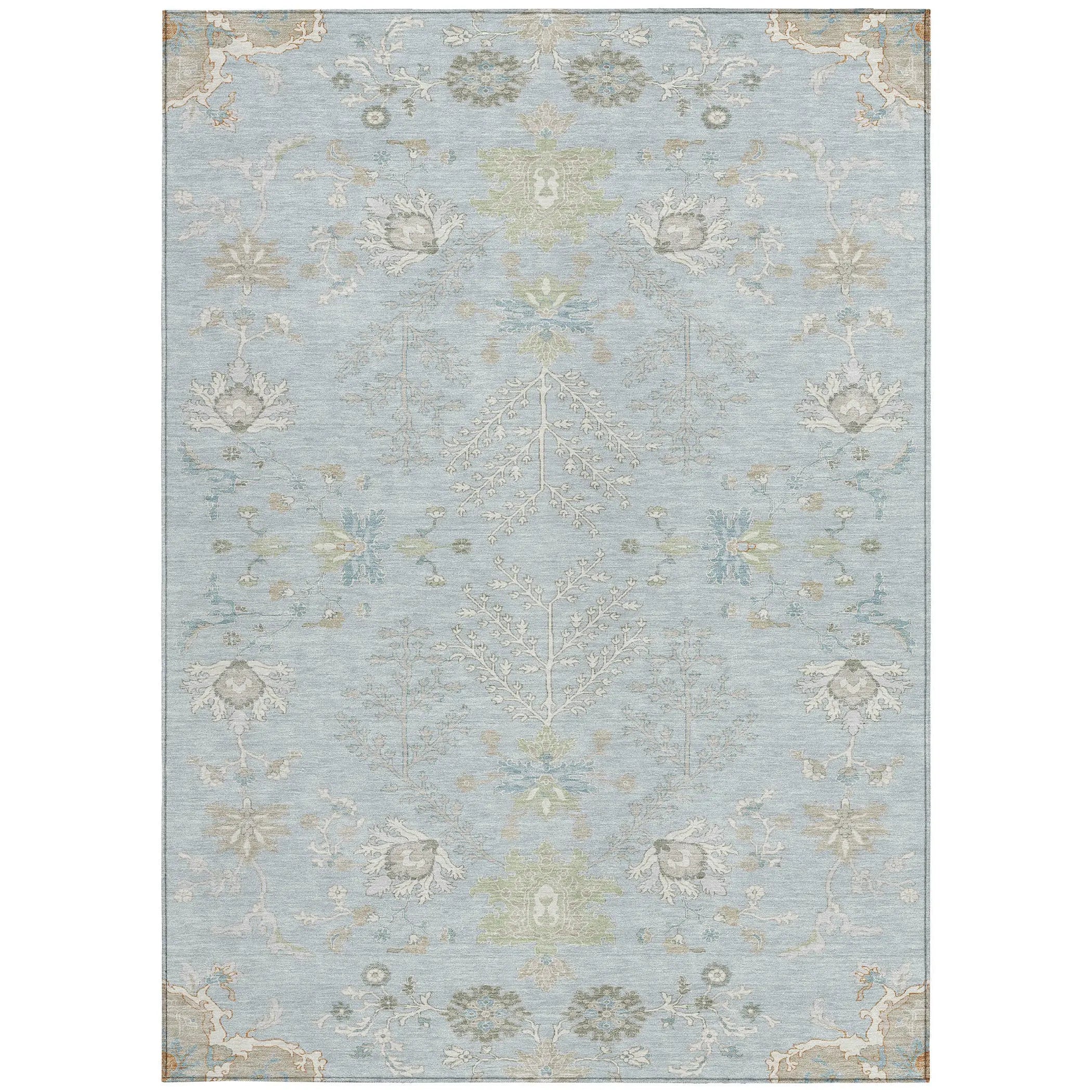 9' X 12' Sky Blue And Ivory Oriental Washable Indoor Outdoor Area Rug Homeroots Outdoor