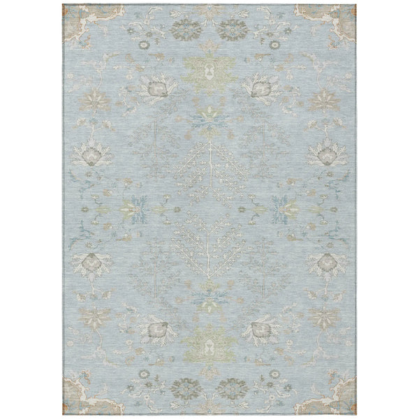 9' X 12' Sky Blue And Ivory Oriental Washable Indoor Outdoor Area Rug Homeroots Outdoor