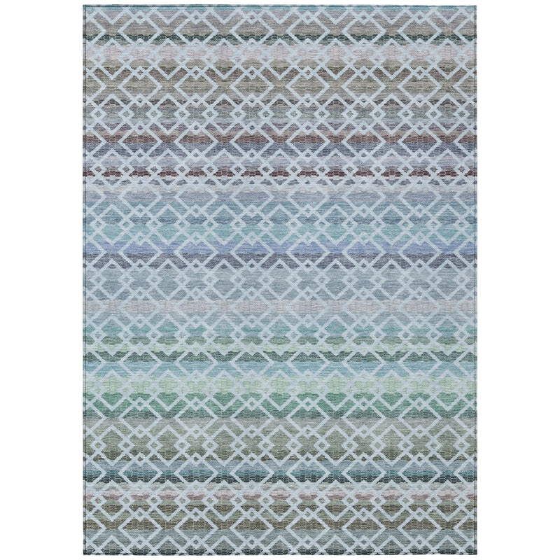 9' X 12' Sky Blue And Ivory Striped Washable Indoor Outdoor Area Rug Homeroots Outdoor