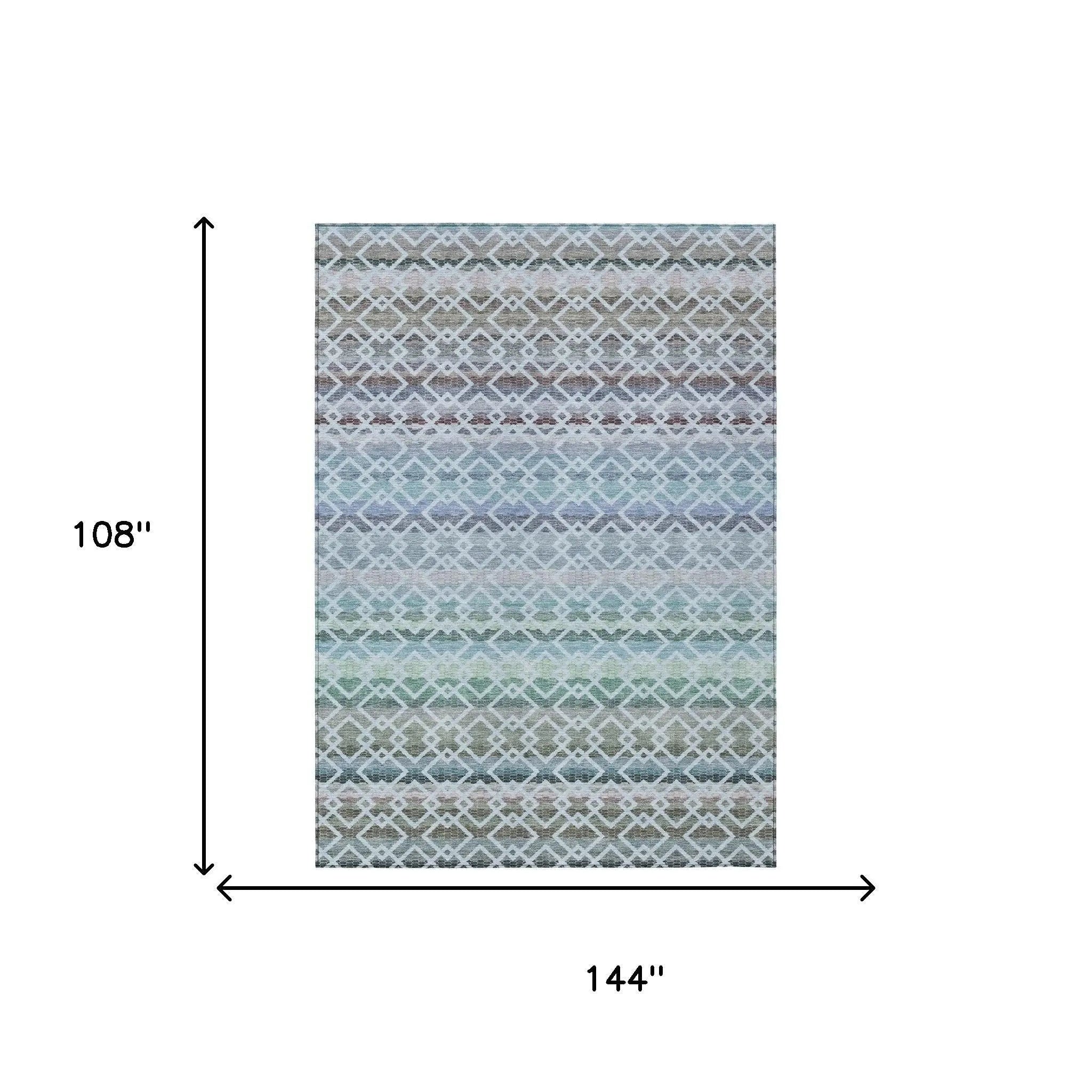 9' X 12' Sky Blue And Ivory Striped Washable Indoor Outdoor Area Rug Homeroots Outdoor
