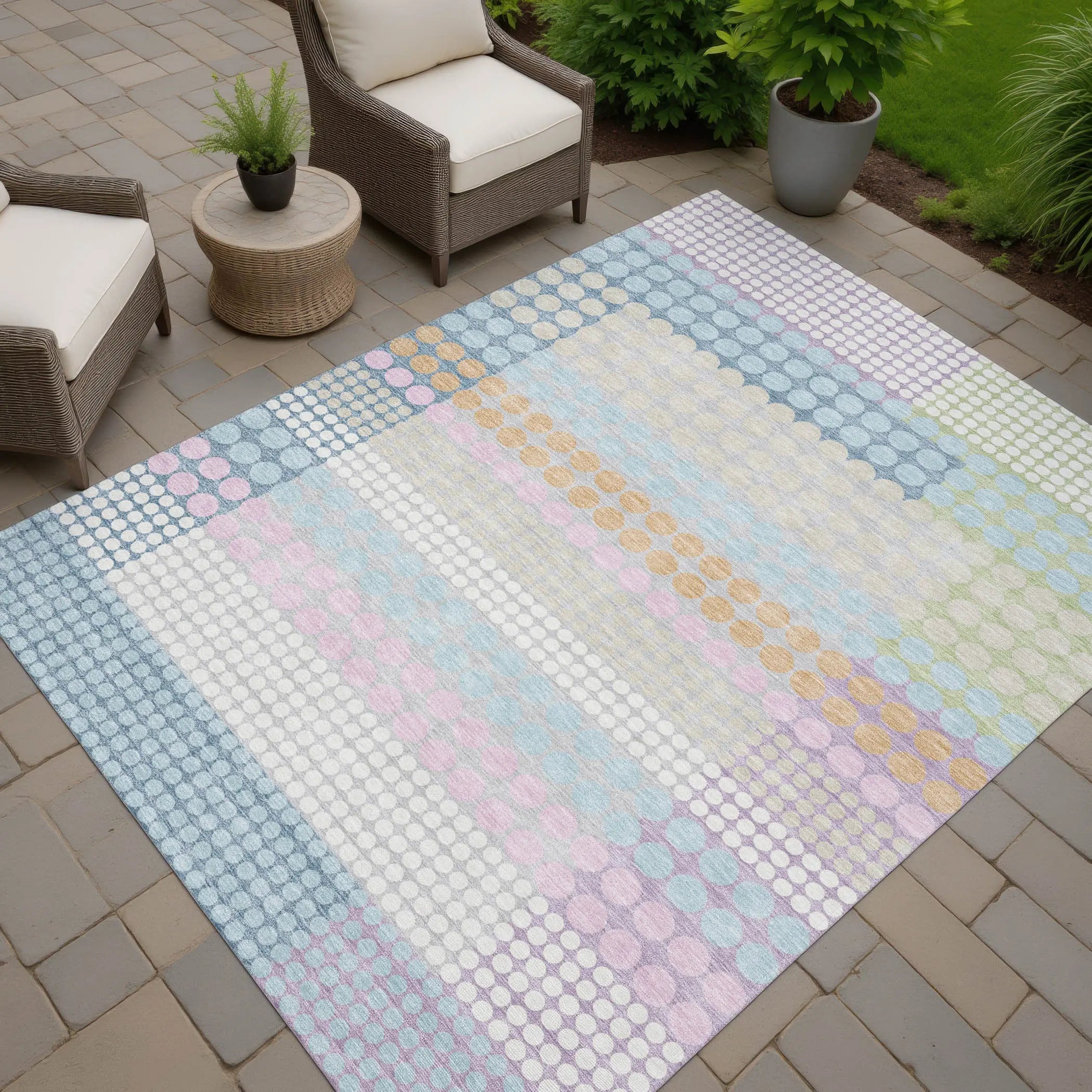 9' X 12' Sky Blue And Lavender Geometric Washable Indoor Outdoor Area Rug Homeroots Outdoor