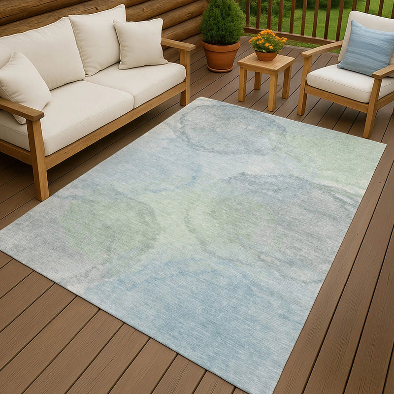 9' X 12' Sky Blue And Mint Green Abstract Washable Indoor Outdoor Area Rug Homeroots Outdoor