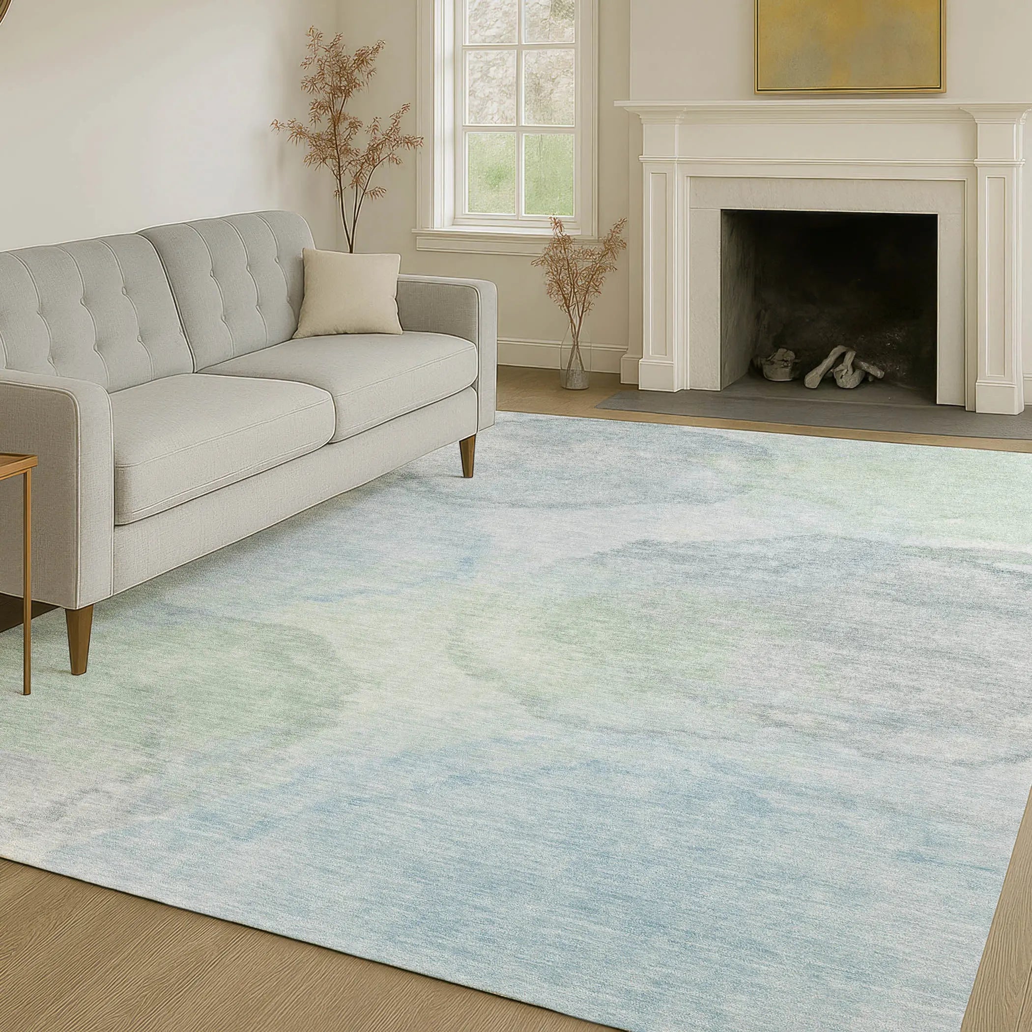 9' X 12' Sky Blue And Mint Green Abstract Washable Indoor Outdoor Area Rug Homeroots Outdoor