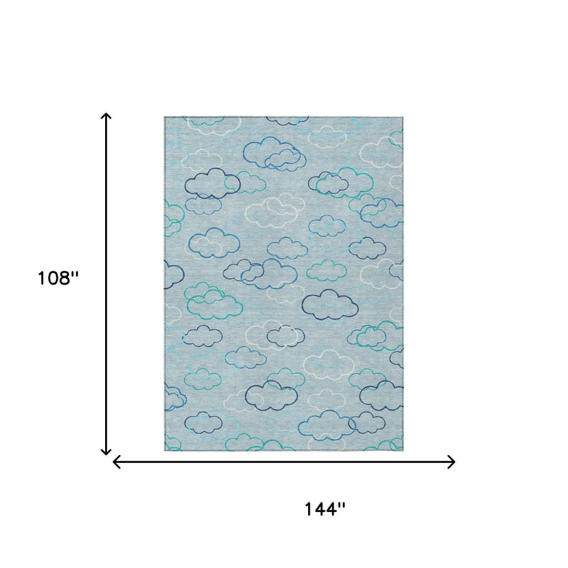 9' X 12' Sky Blue And Navy Blue Abstract Washable Indoor Outdoor Area Rug Homeroots Outdoor