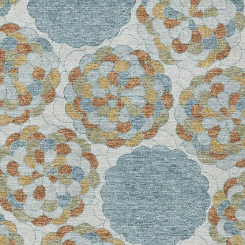 9' X 12' Sky Blue And Orange Floral Washable Indoor Outdoor Area Rug Homeroots Outdoor