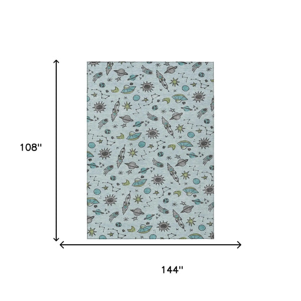 9' X 12' Sky Blue And Teal Blue Animal Print Washable Indoor Outdoor Area Rug Homeroots Outdoor