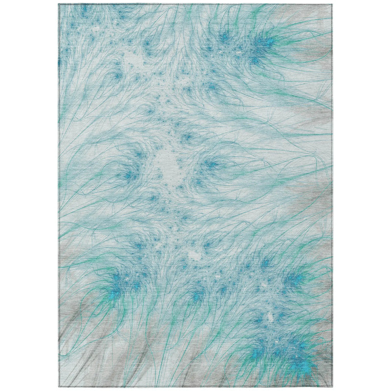 9' X 12' Sky Blue And Teal Blue Oriental Washable Indoor Outdoor Area Rug Homeroots Outdoor