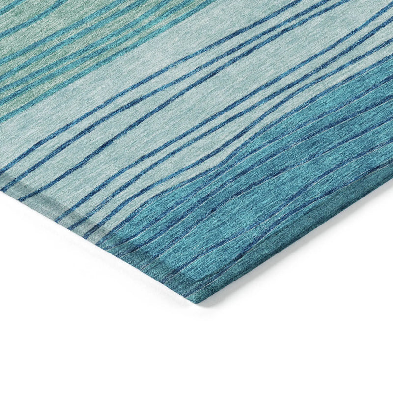 9' X 12' Sky Blue Teal Blue And Aqua Striped Washable Indoor Outdoor Area Rug Homeroots Outdoor