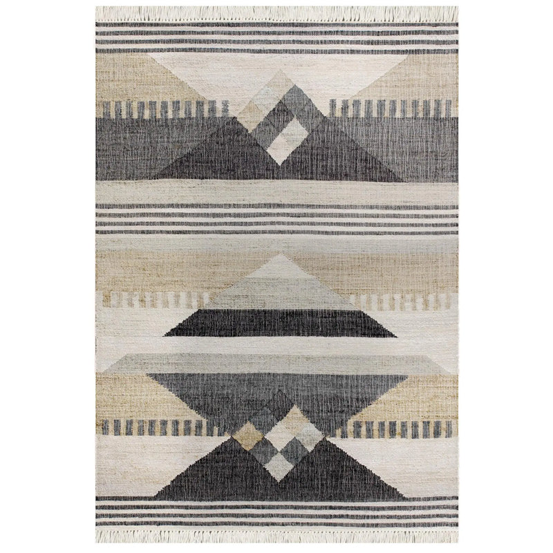 9' X 12' Tan And Black Jute Tribal Hand Woven Area Rug Homeroots Home Decor
