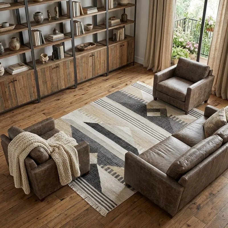 9' X 12' Tan And Black Jute Tribal Hand Woven Area Rug Homeroots Home Decor