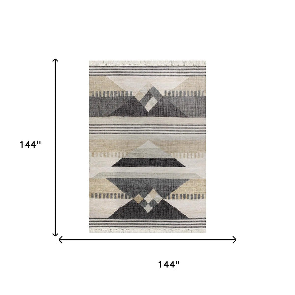 9' X 12' Tan And Black Jute Tribal Hand Woven Area Rug Homeroots Home Decor