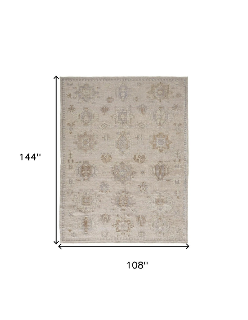 9' X 12' Tan And Brown Floral Hand Knotted Stain Resistant Area Rug Homeroots Outdoor