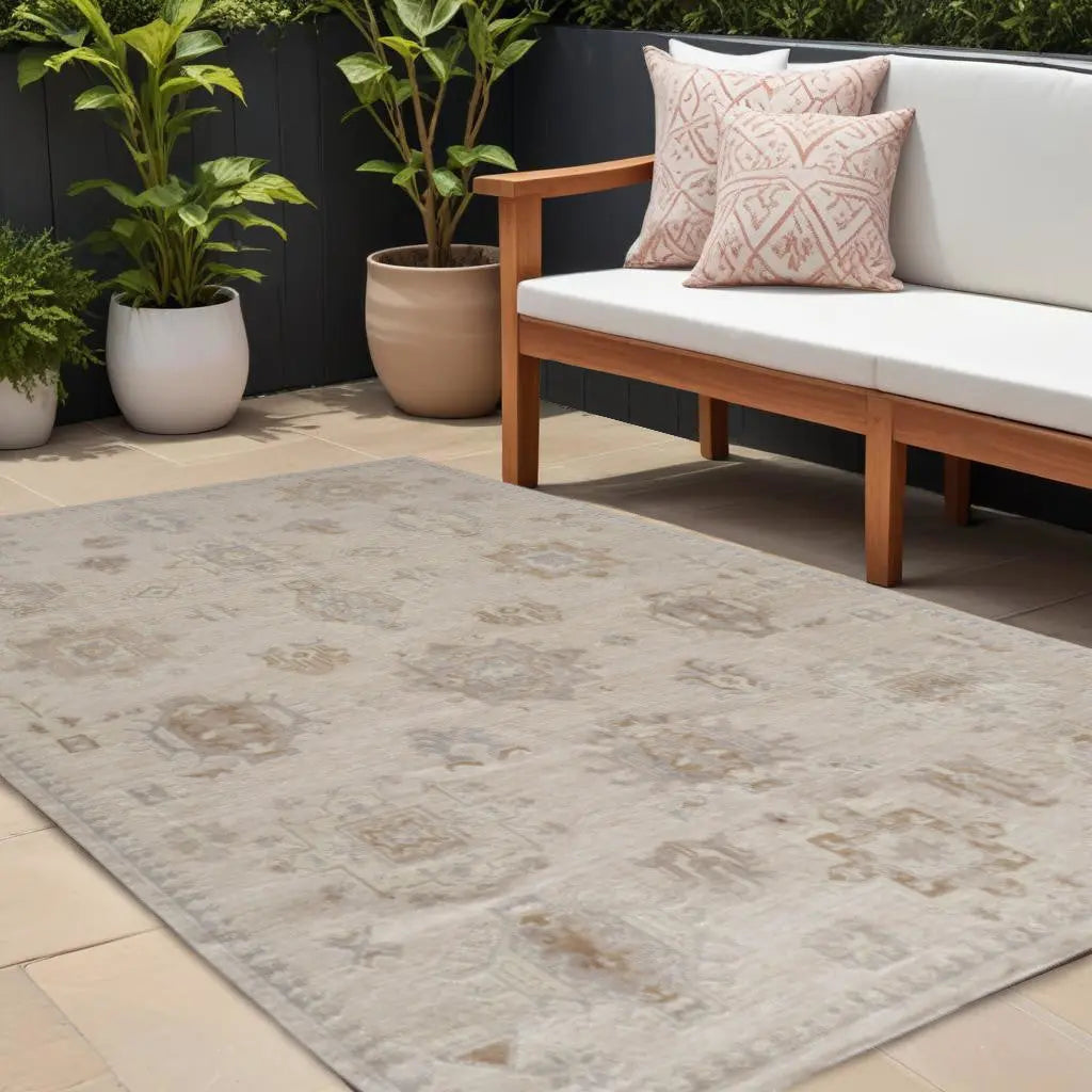 9' X 12' Tan And Brown Floral Hand Knotted Stain Resistant Area Rug Homeroots Outdoor