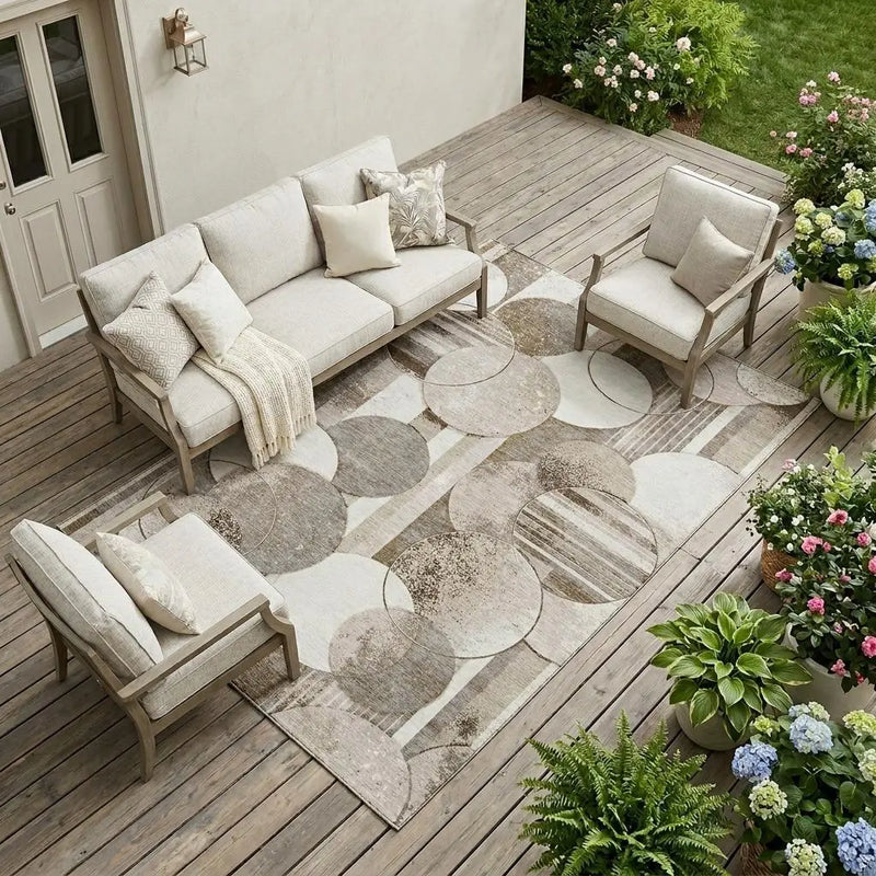 9' X 12' Tan And Brown Geometric Washable Indoor Outdoor Area Rug Homeroots Outdoor