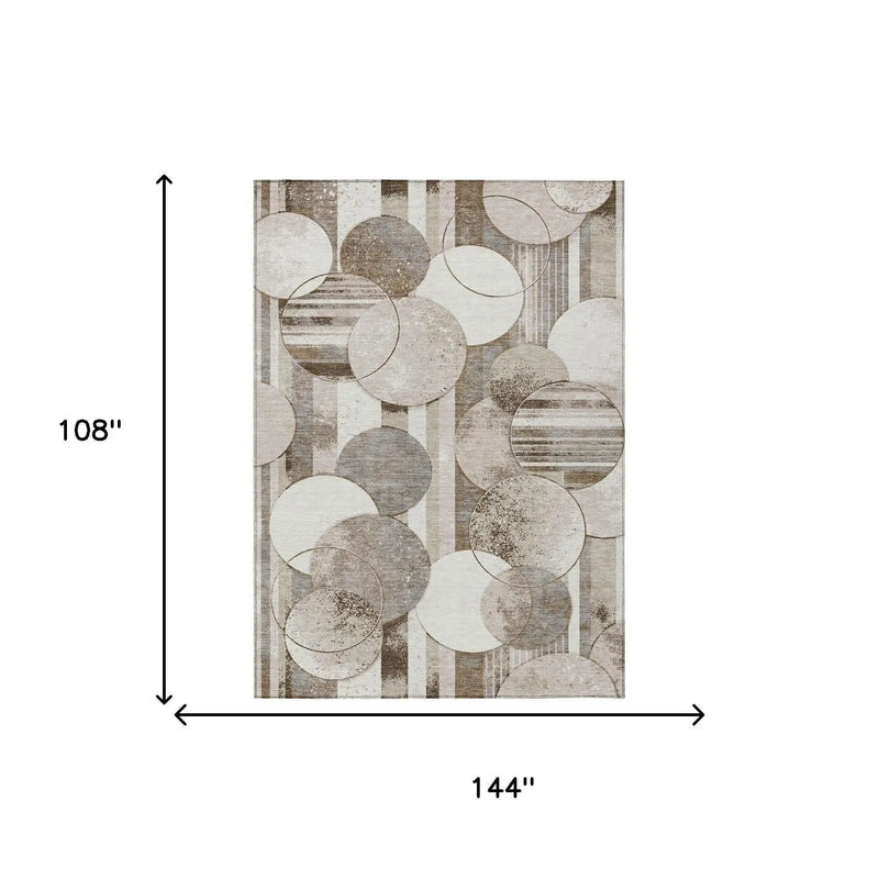 9' X 12' Tan And Brown Geometric Washable Indoor Outdoor Area Rug Homeroots Outdoor