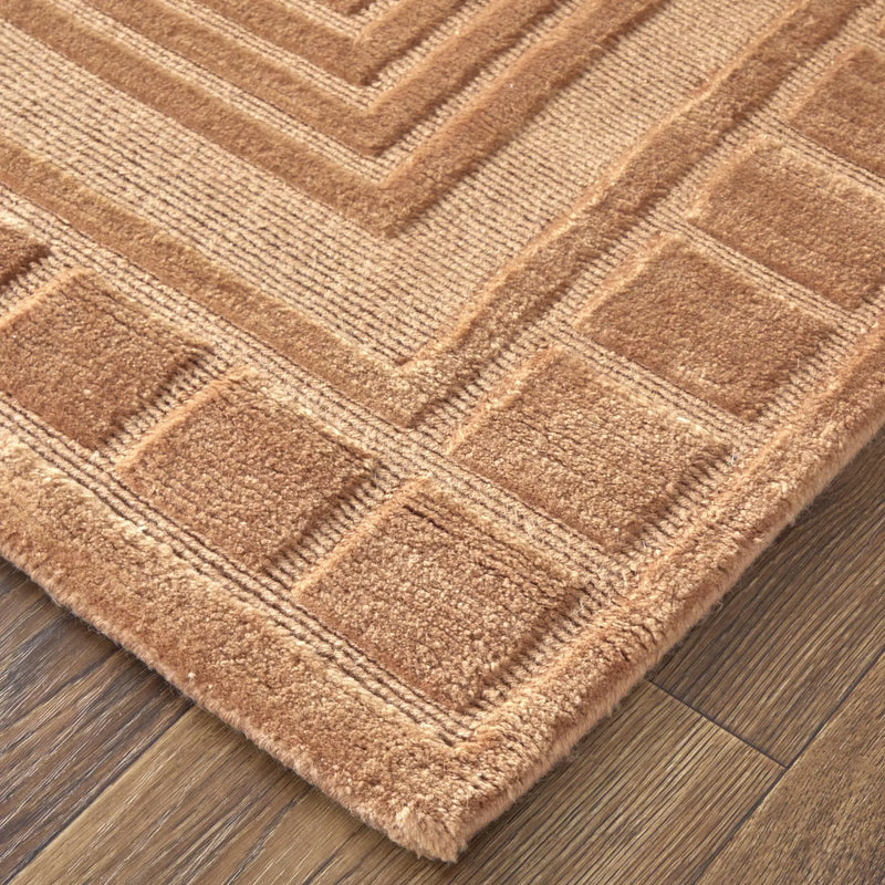 9' X 12' Tan And Gold Wool Geometric Hand Knotted Area Rug Homeroots Home Decor