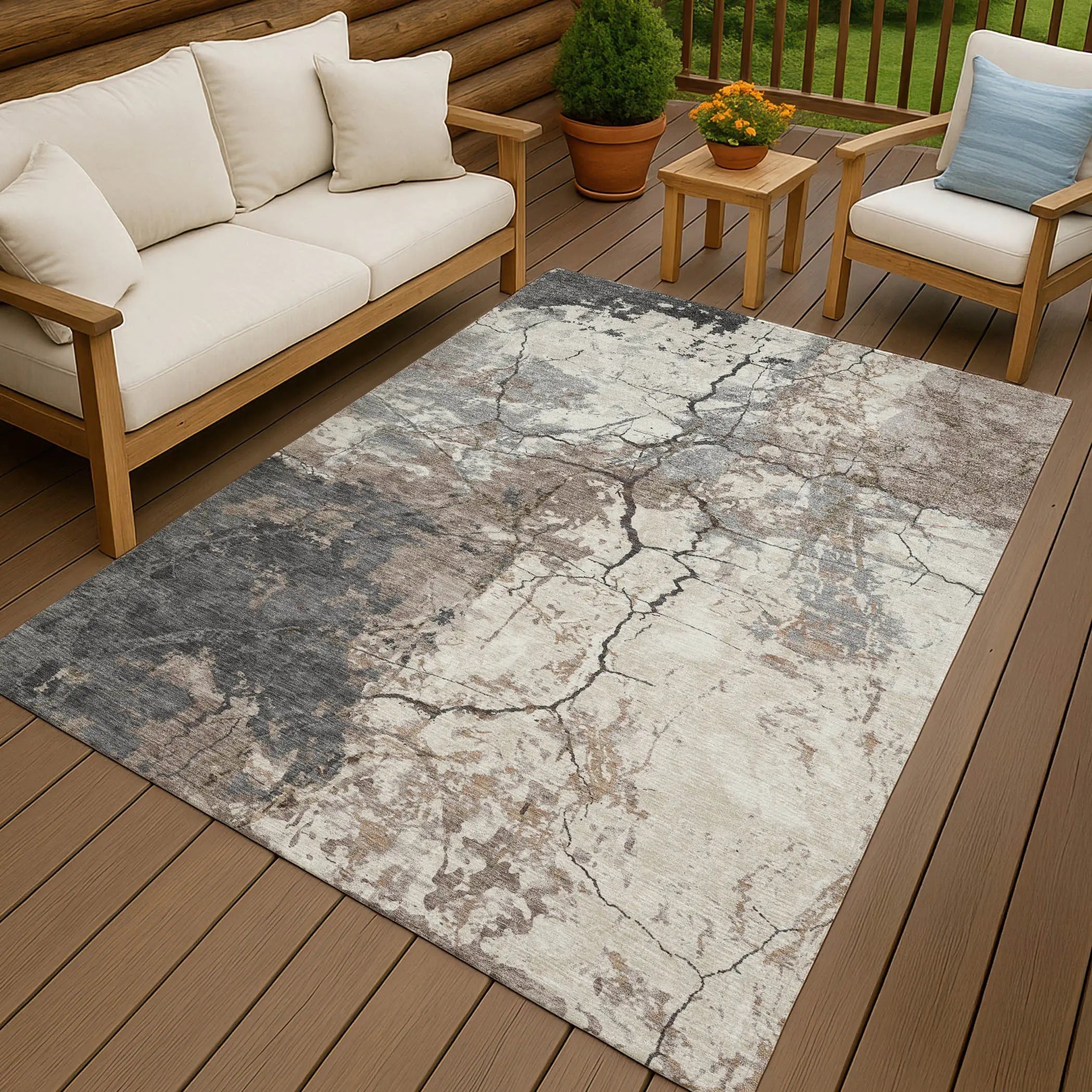 9' X 12' Taupe And Beige Abstract Washable Indoor Outdoor Area Rug Homeroots Outdoor