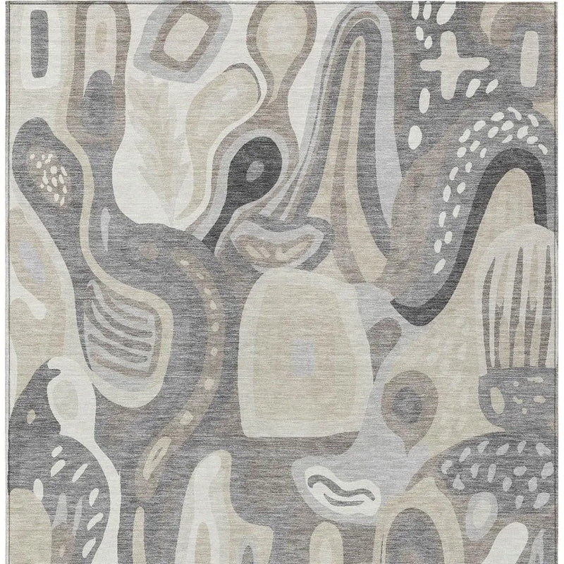 9' X 12' Taupe And Beige Abstract Washable Indoor Outdoor Area Rug Homeroots Outdoor