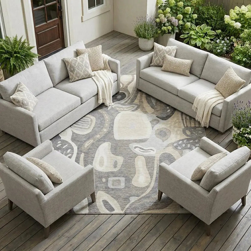 9' X 12' Taupe And Beige Abstract Washable Indoor Outdoor Area Rug Homeroots Outdoor