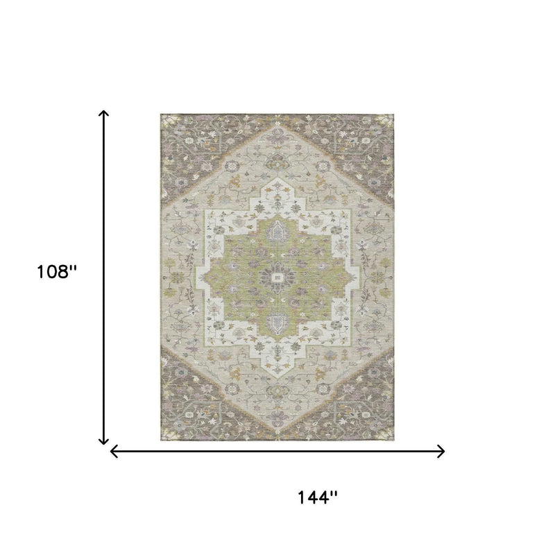 9' X 12' Taupe And Beige Floral Medallion Washable Indoor Outdoor Area Rug Homeroots Outdoor