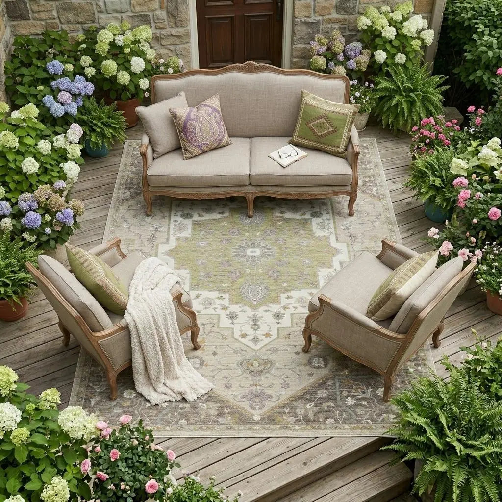 9' X 12' Taupe And Beige Floral Medallion Washable Indoor Outdoor Area Rug Homeroots Outdoor