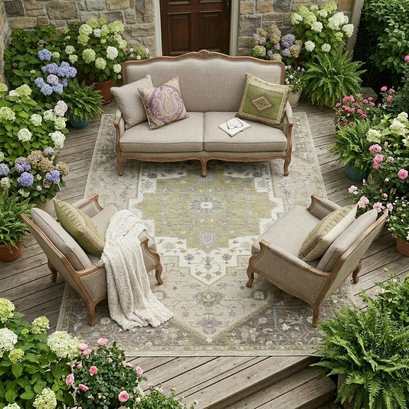 9' X 12' Taupe And Beige Floral Medallion Washable Indoor Outdoor Area Rug Homeroots Outdoor
