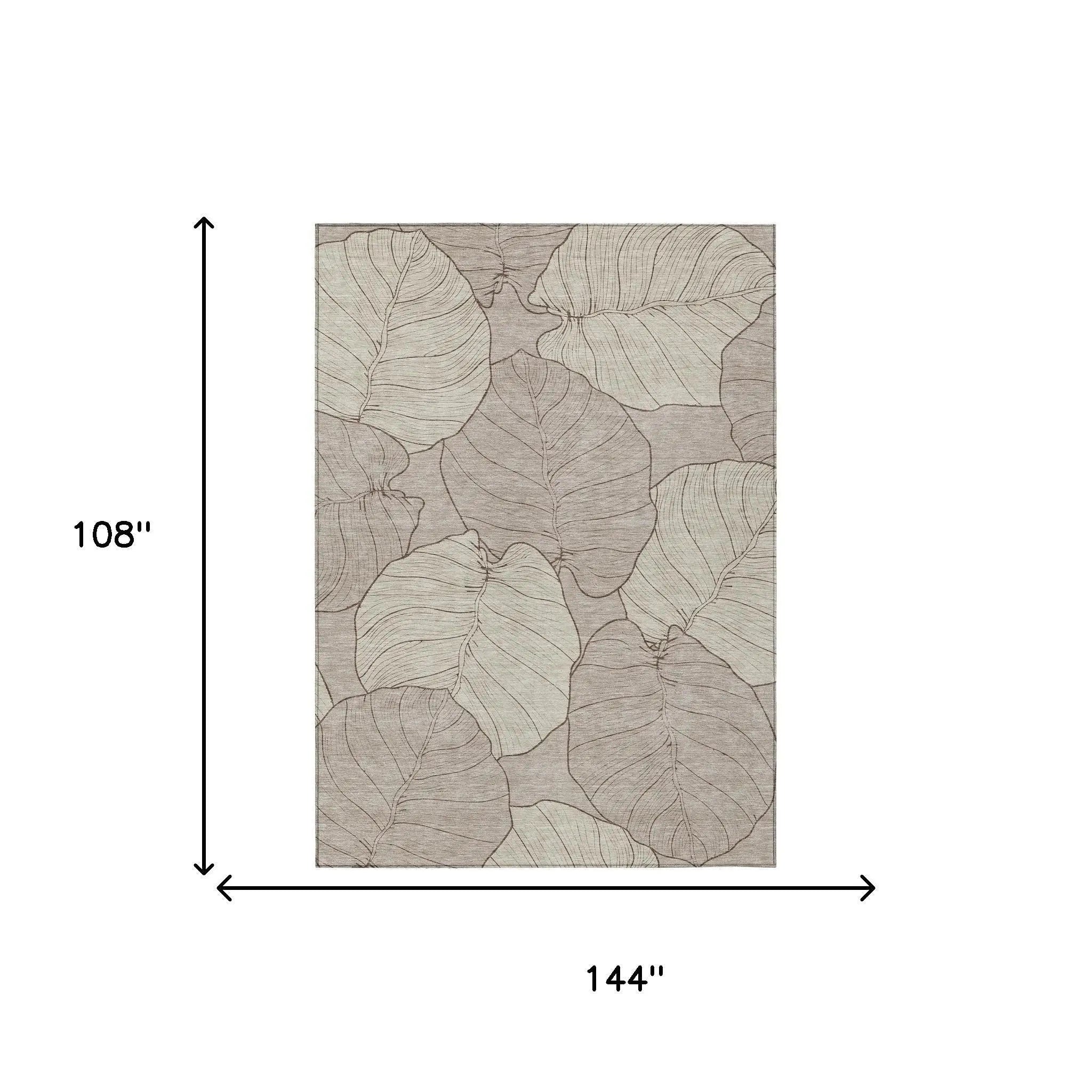 9' X 12' Taupe And Beige Floral Washable Indoor Outdoor Area Rug Homeroots Outdoor