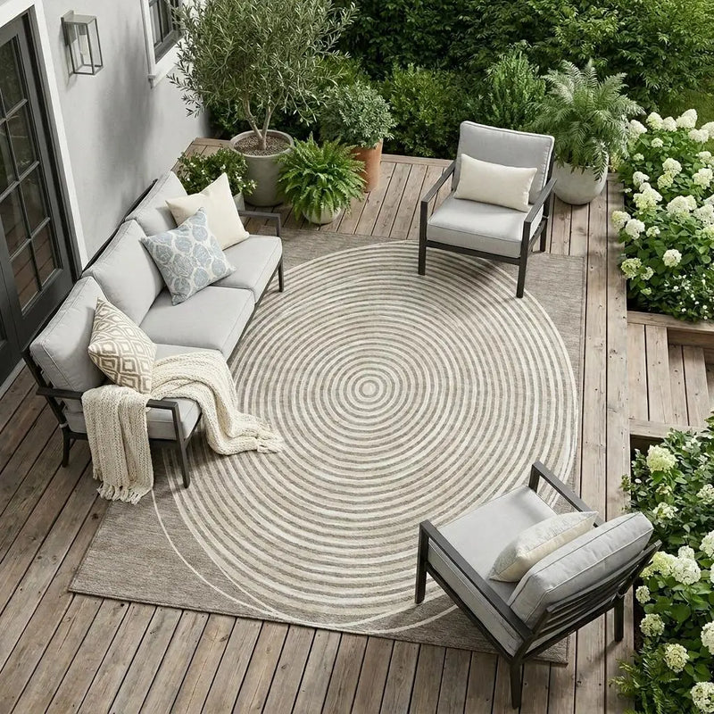 9' X 12' Taupe And Beige Geometric Washable Indoor Outdoor Area Rug Homeroots Outdoor