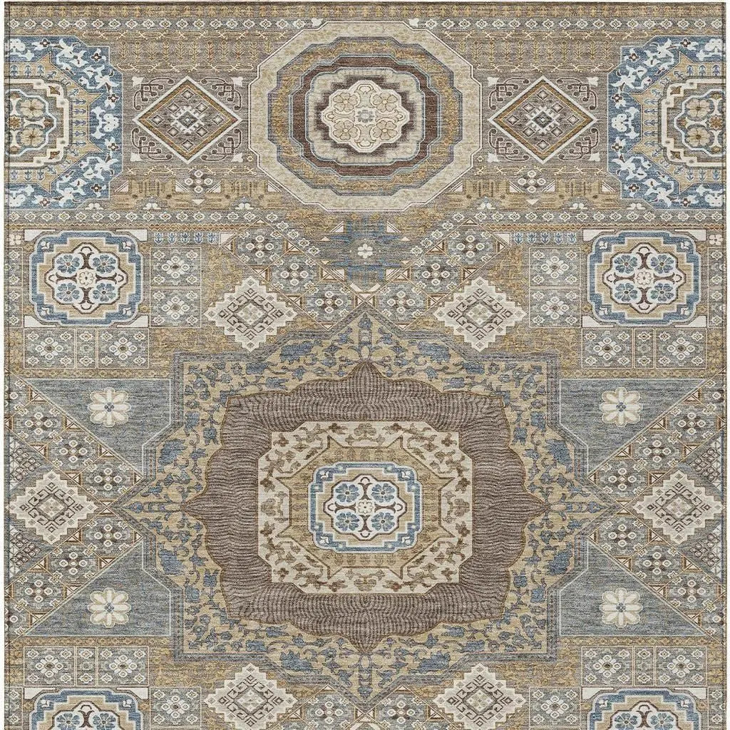 9' X 12' Taupe And Beige Oriental Washable Indoor Outdoor Area Rug Homeroots Outdoor