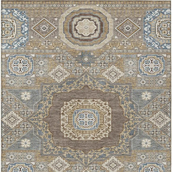 9' X 12' Taupe And Beige Oriental Washable Indoor Outdoor Area Rug Homeroots Outdoor