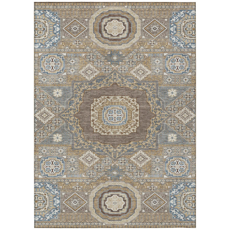 9' X 12' Taupe And Beige Oriental Washable Indoor Outdoor Area Rug Homeroots Outdoor