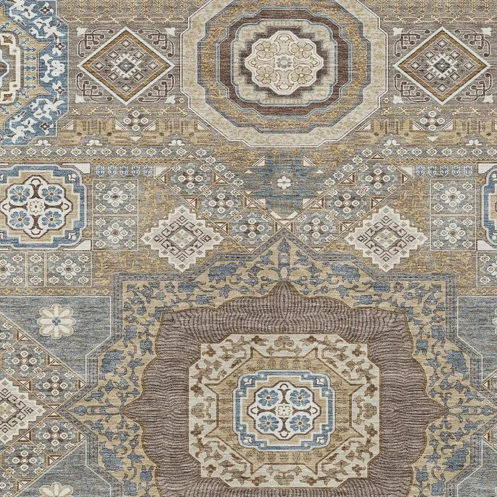 9' X 12' Taupe And Beige Oriental Washable Indoor Outdoor Area Rug Homeroots Outdoor