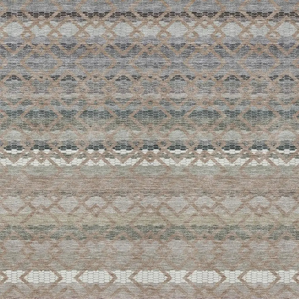 9' X 12' Taupe And Beige Striped Washable Indoor Outdoor Area Rug Homeroots Outdoor